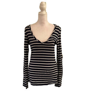 TRUE RELIGION Vintage “World Tour” Blue & Cream Stripe Long Sleeve Tee Size XS